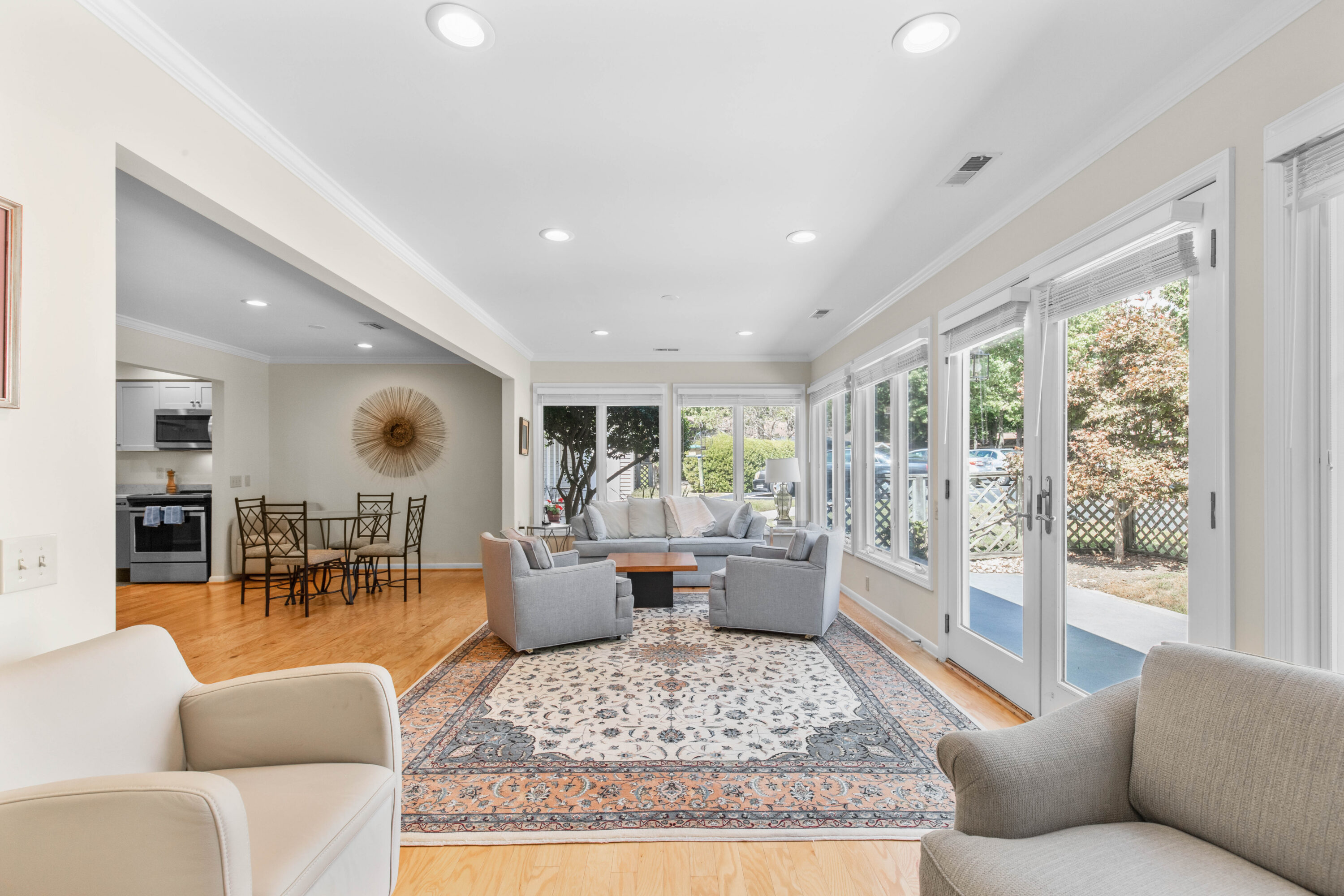 Bright open living room with large windows