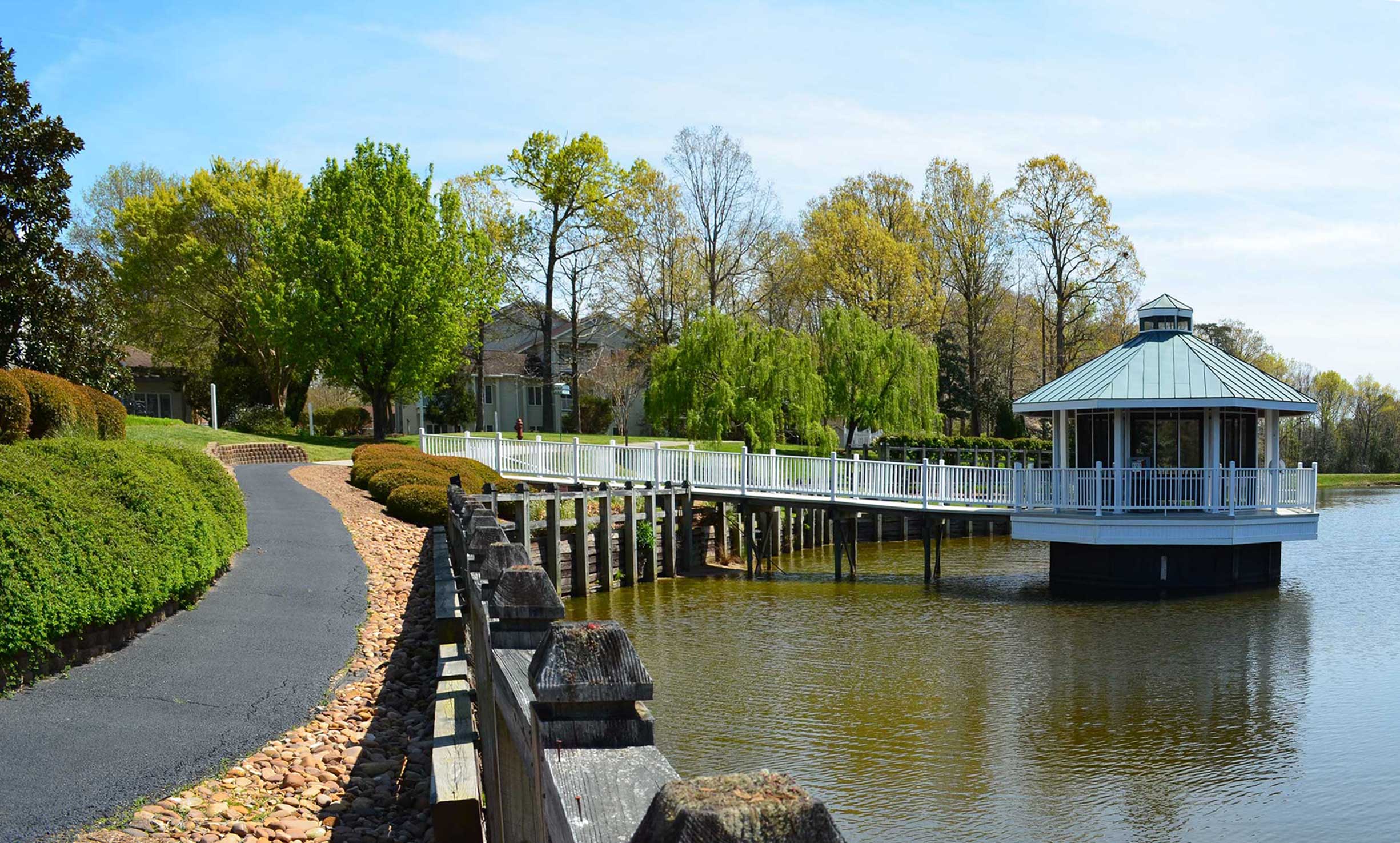 Spectacular lakefront scenery greets residents as they use the walkway toward the gazebo