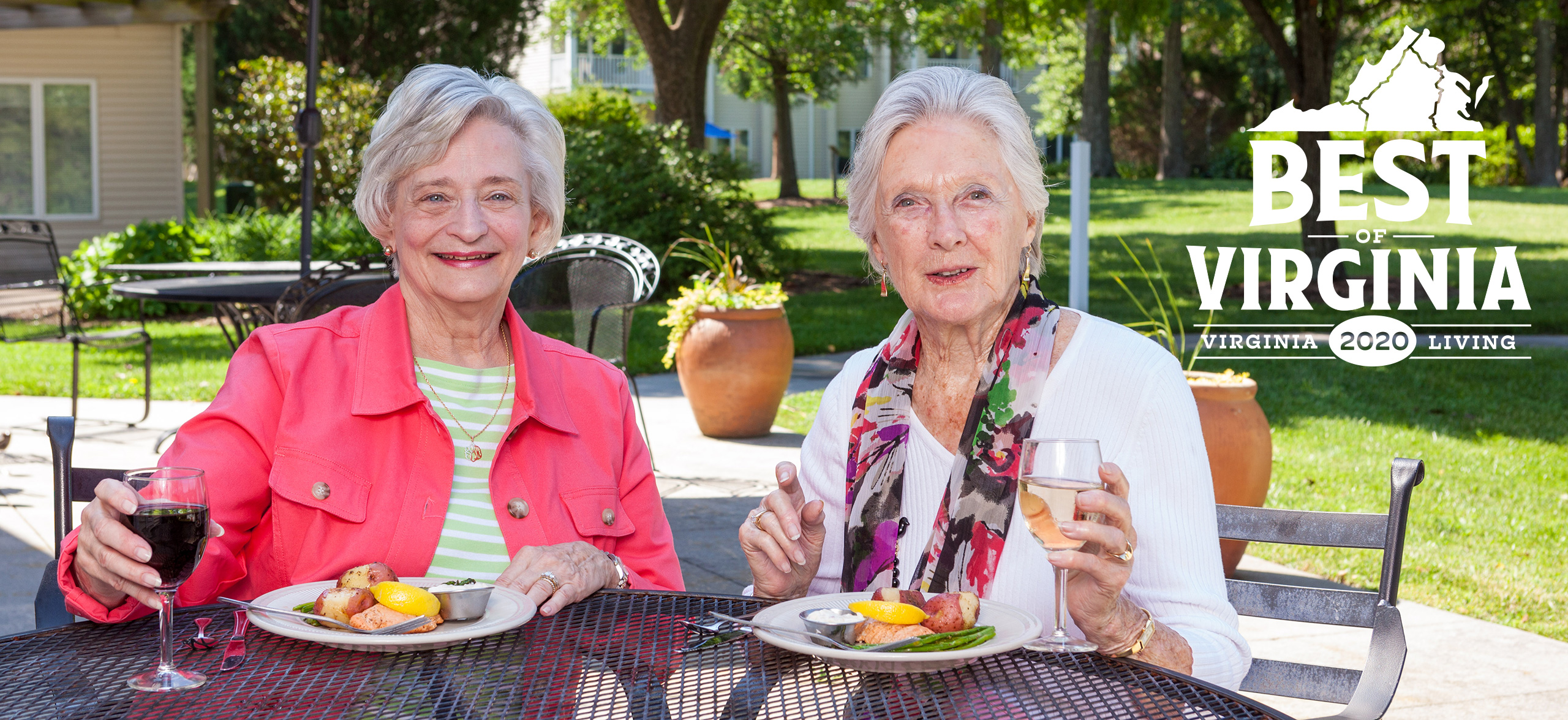 Two ladies enjoy fine dining on our patio