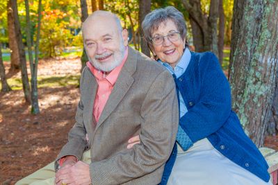 Senior couple hugging