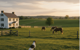 animals on a farm during sunrise