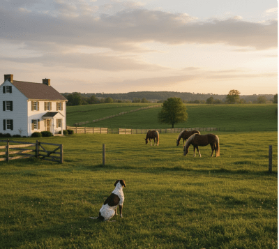 animals on a farm during sunrise