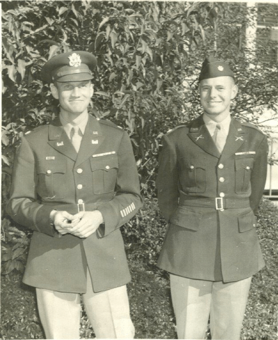 black and white photo of bill and sam orr in uniform