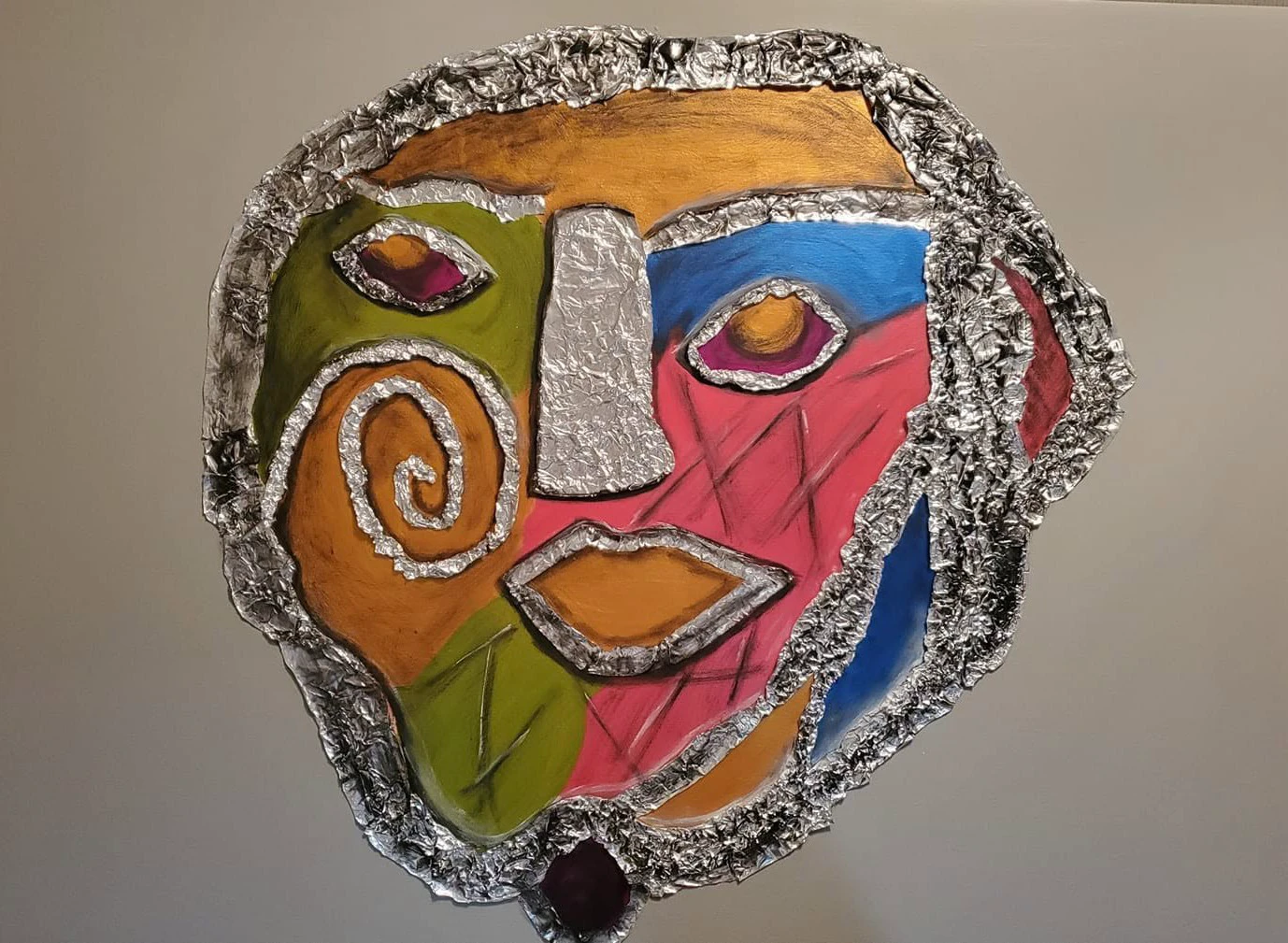 Colorful abstract face mask with foil outline