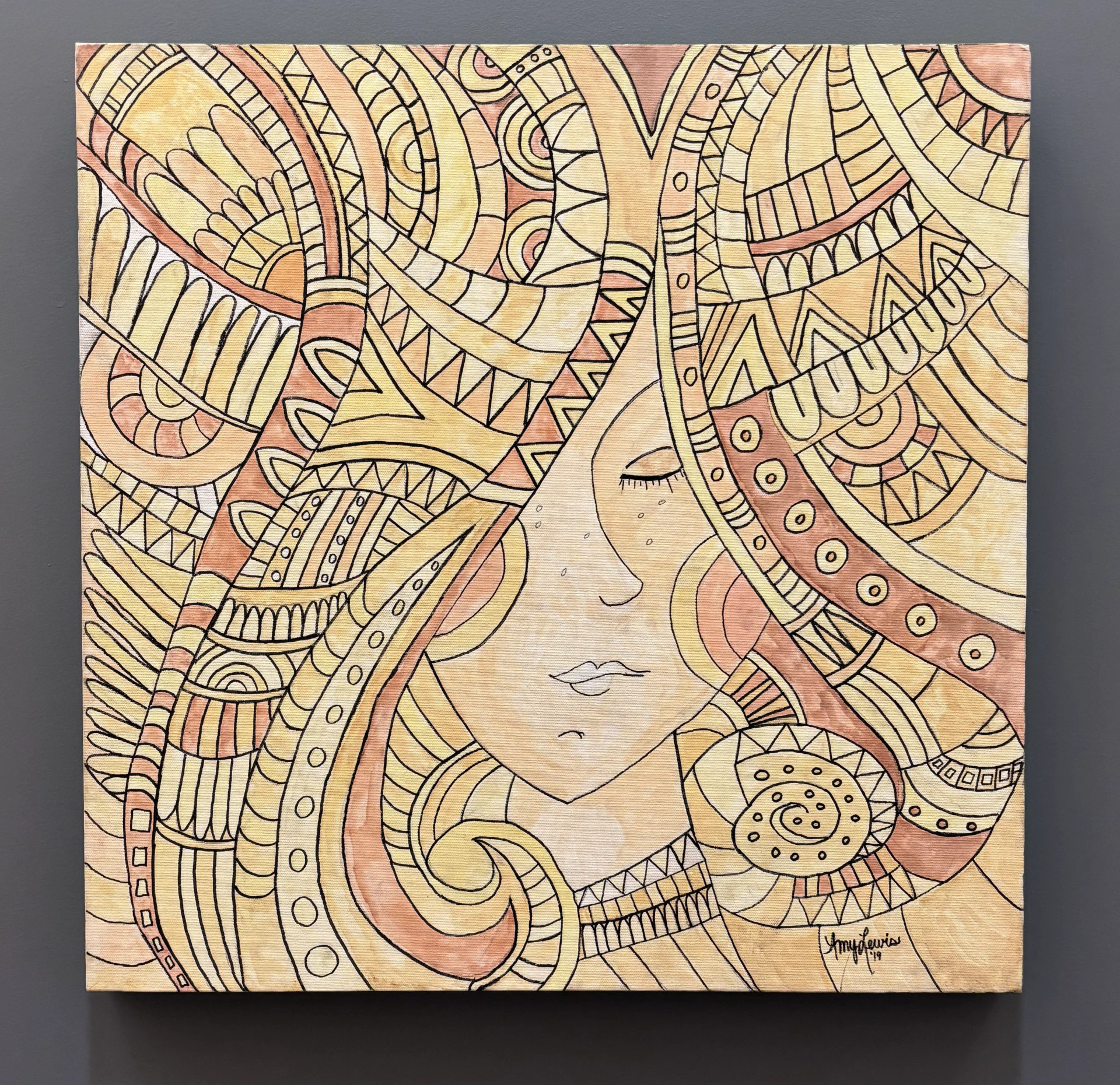 Abstract portrait with intricate patterned hair design