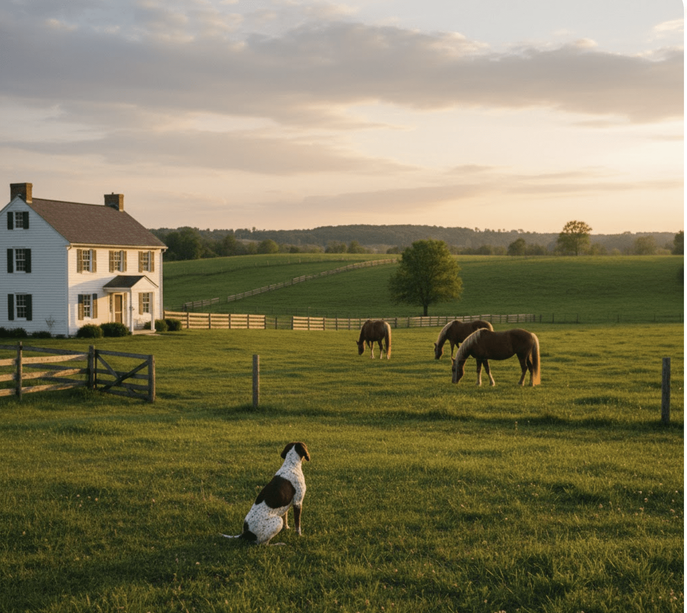 animals on a farm during sunrise