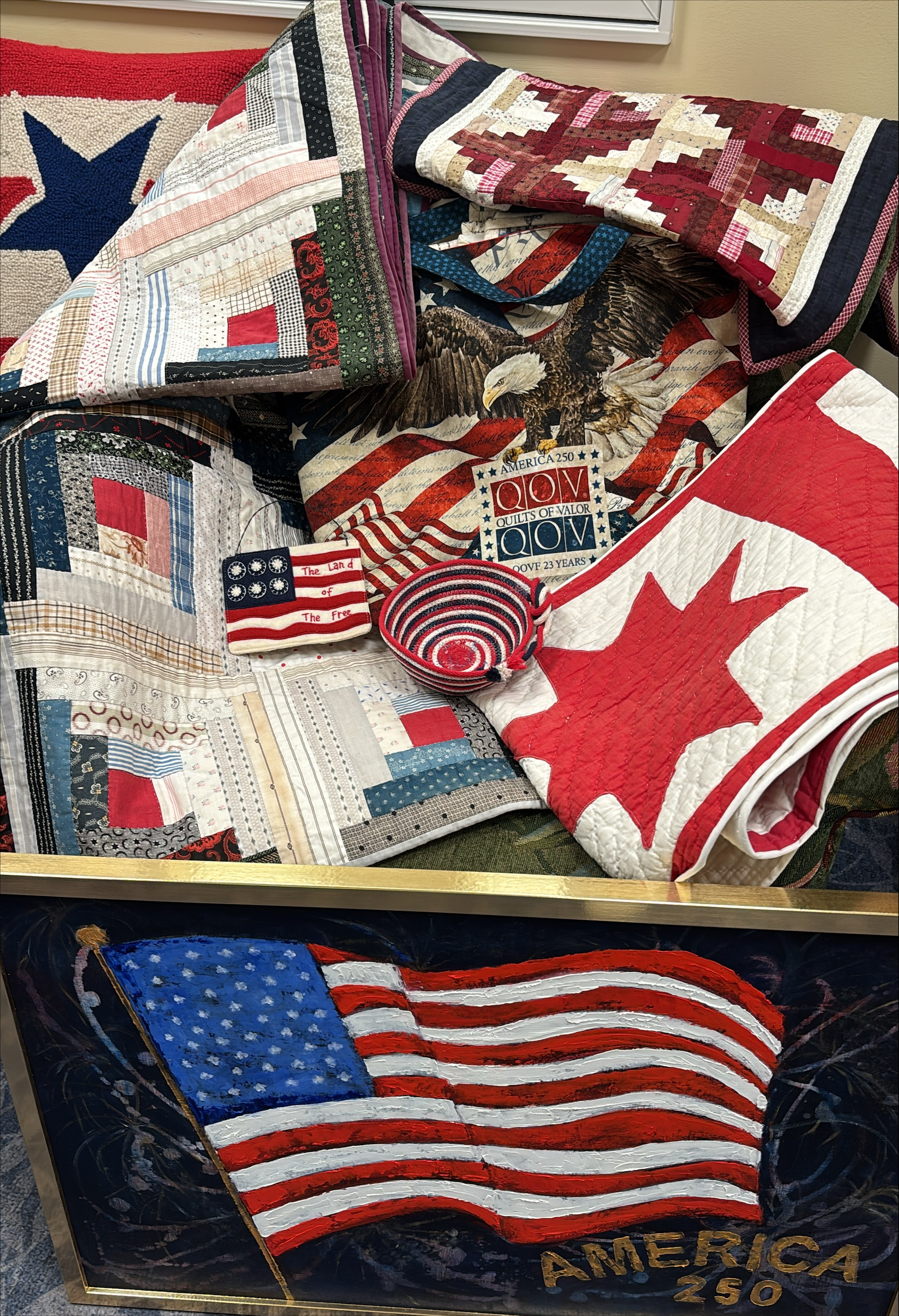 Patriotic quilts with American flag and eagle design