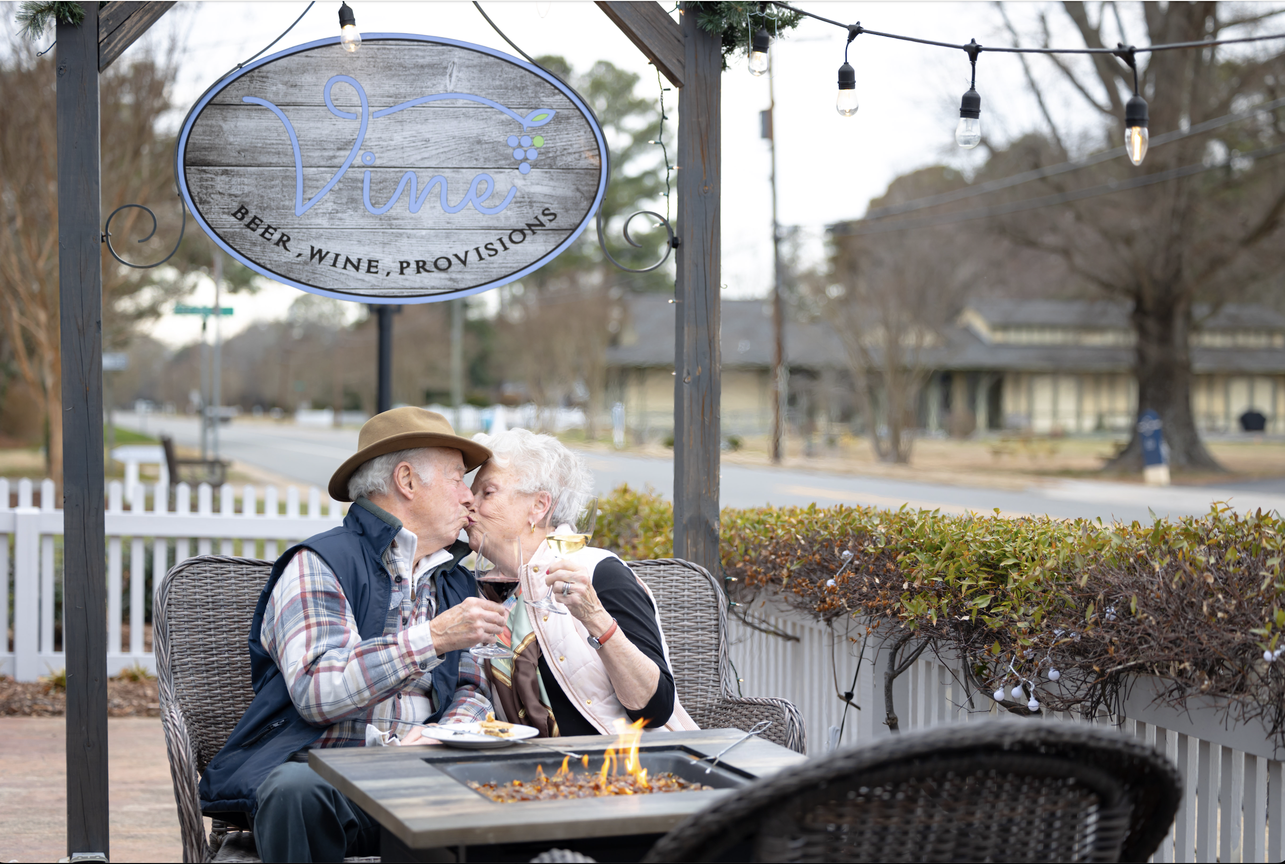 Senior couple sharing a kiss on a date
