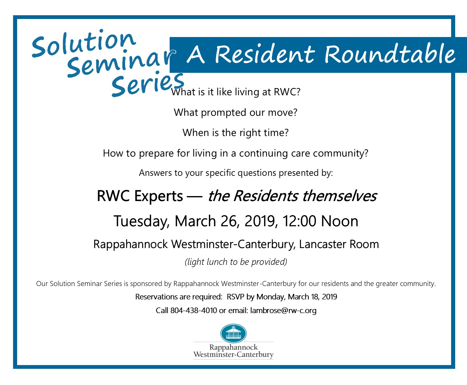 2019 Resident Roundtable, Solution Seminar