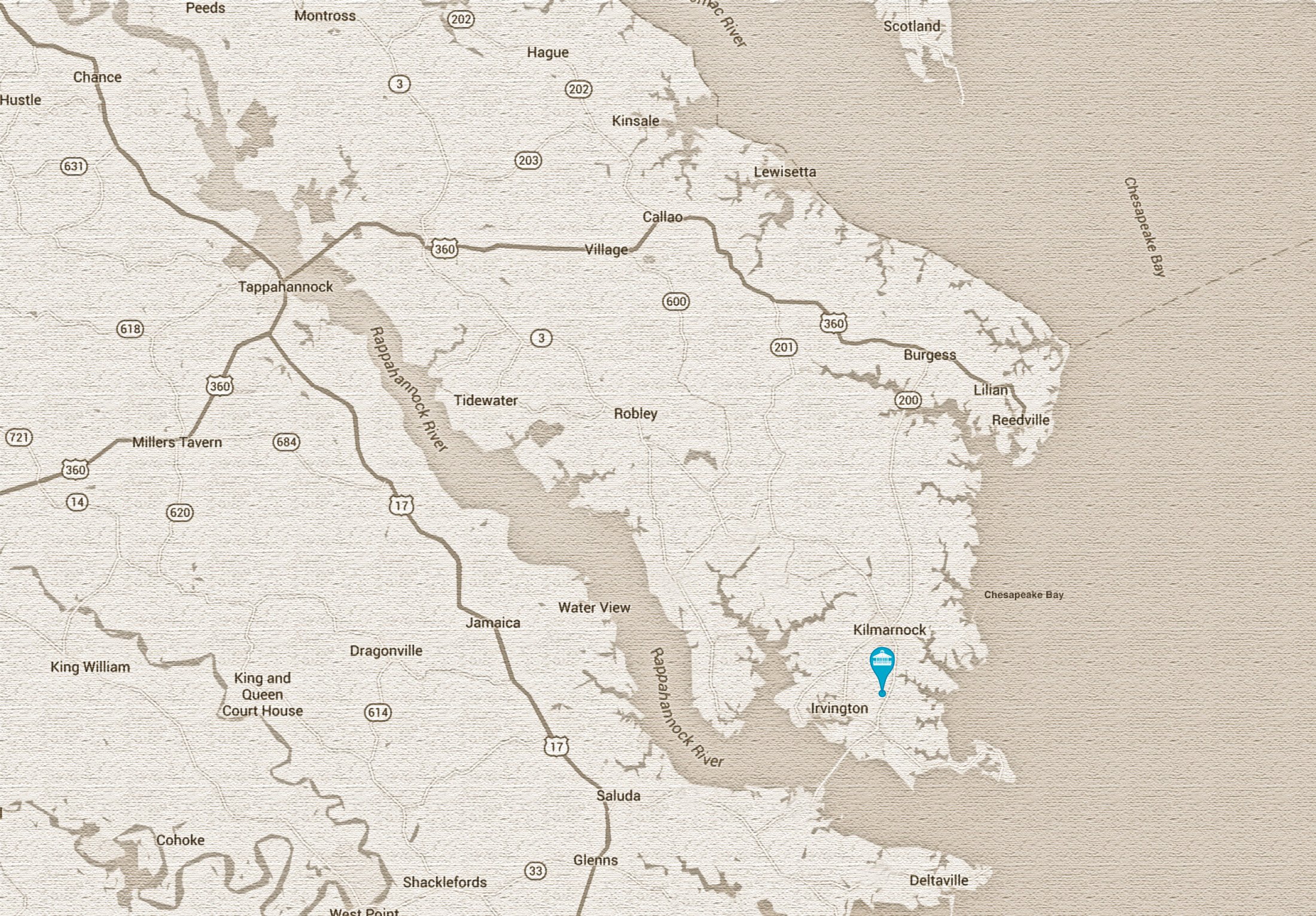 Map of Virginia Northern Neck and Chesapeake Bay