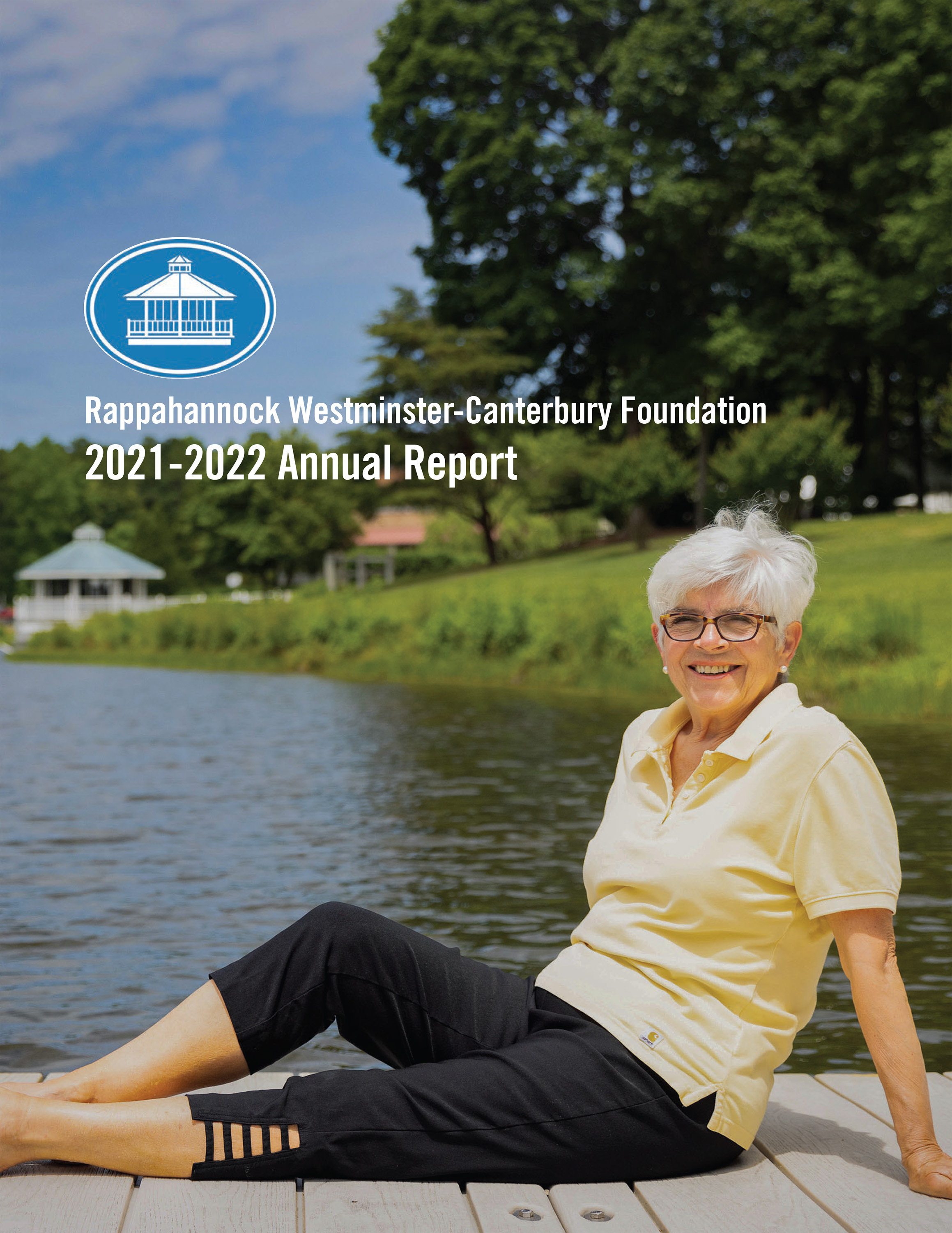 Woman by lake with annual report title overlay